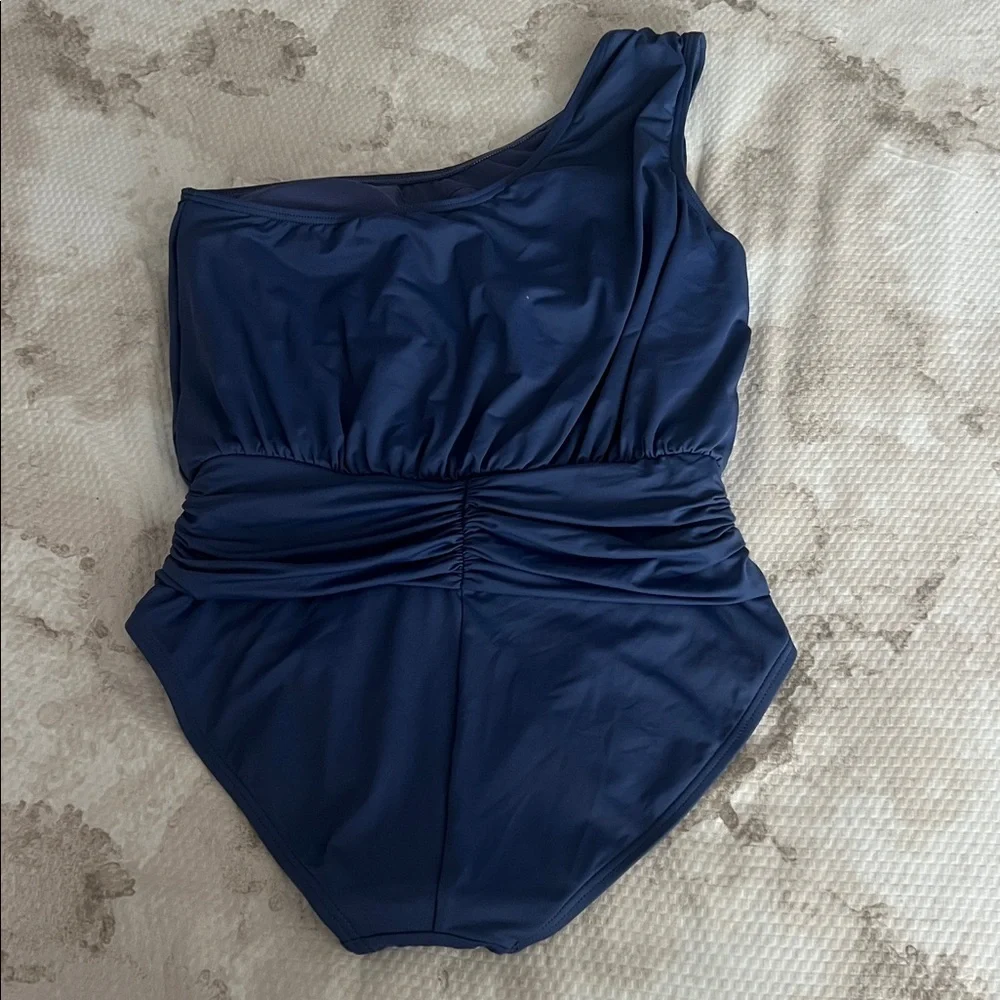 MICHAEL Michael Kors Logo U-Bar One Shoulder One Piece Swimsuit